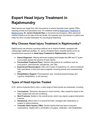 Expert Head Injury Treatment in Rajahmundry