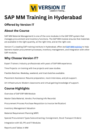 SAP MM Training in Hyderabad - Course PDF