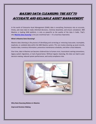 Maximo Data Cleansing: The Key to Accurate and Reliable Asset Management