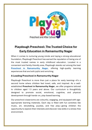 Playdough Preschool The Trusted Choice for Early Education in Ramamurthy Nagar