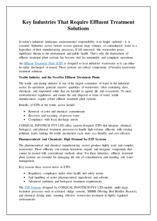 Key Industries That Require Effluent Treatment Solutions
