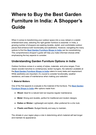 Where to Buy the Best Garden Furniture in India: A Shopper’s Guide