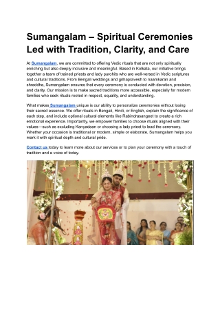 Sumangalam – Spiritual Ceremonies Led with Tradition, Clarity, and Care