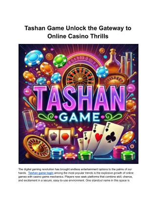 Tashan Game Unlock the Gateway to Online Casino Thrills