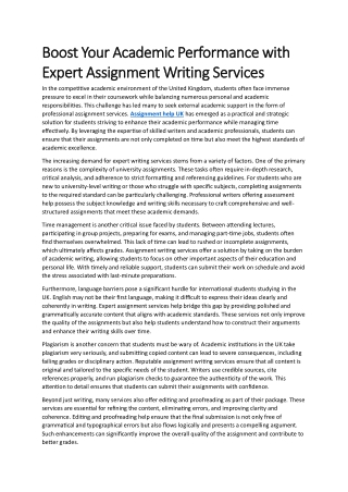 Boost Your Academic Performance with Expert Assignment Writing Services
