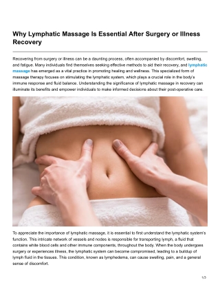 Why Lymphatic Massage Is Essential After Surgery or Illness Recovery