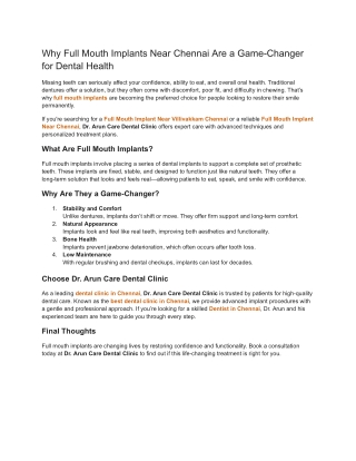 Why Full Mouth Implants Near Chennai Are a Game-Changer for Dental Health