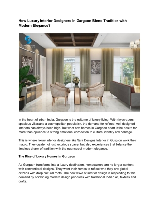 How Luxury Interior Designers in Gurgaon Blend Tradition with Modern Elegance