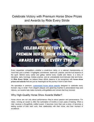 Celebrate Victory with Premium Horse Show Prizes and Awards by Ride Every Stride