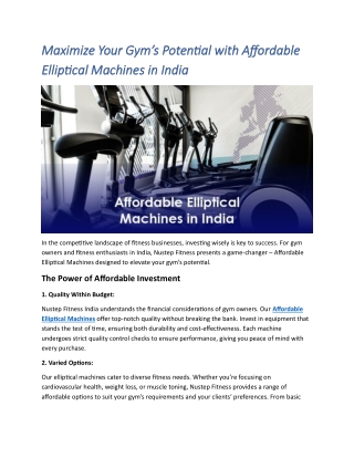 Maximize Your Gym’s Potential with Affordable Elliptical Machines in India