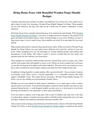 Bring Home Peace with Beautiful Wooden Pooja Mandir Designs