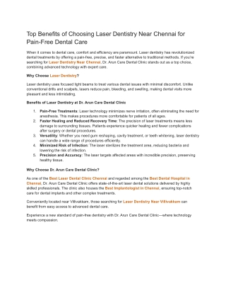 Top Benefits of Choosing Laser Dentistry Near Chennai for Pain-Free Dental Care