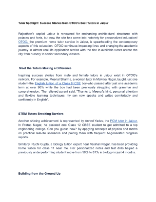 Tutor Spotlight_ Success Stories from OTOO’s Best Tutors in Jaipur