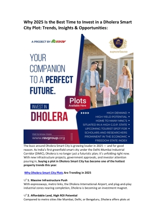 Why 2025 Is the Best Time to Invest in a Dholera