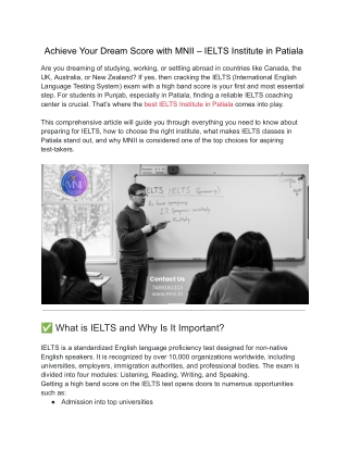 Achieve Your Dream Score with MNII – IELTS Institute in Patiala