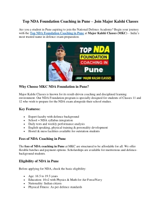 Top NDA Foundation Coaching in Pune