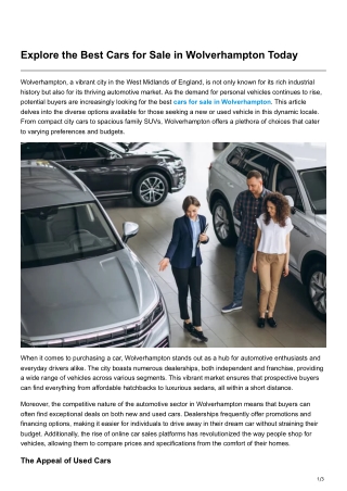 Explore the Best Cars for Sale in Wolverhampton Today