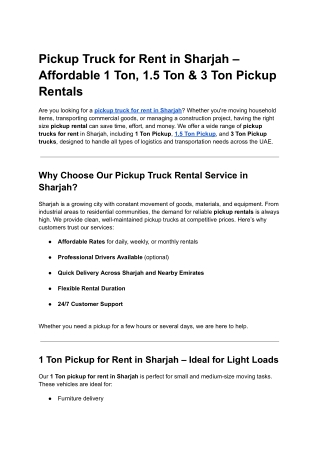 Pickup for rent in Sharjah - pickup rental services