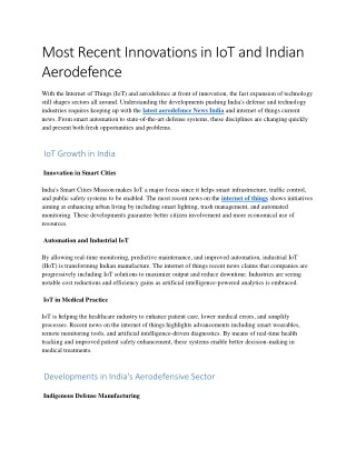 Most Recent Innovations in IoT and Indian Aerodefence