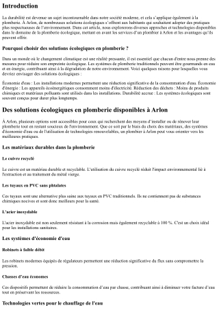 Des solutions écologiques en plomberie disponibles à Arlon
