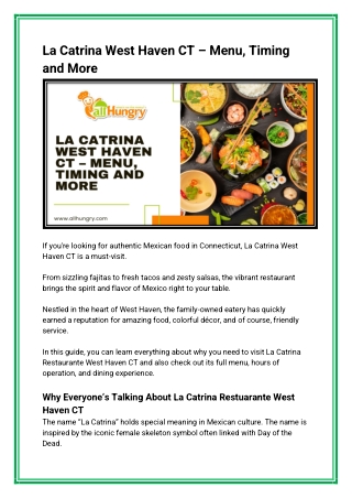 La Catrina West Haven CT – Menu, Timing and More
