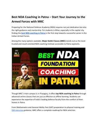 Best NDA Coaching in Patna – Start Your Journey to the Armed Forces with MKC