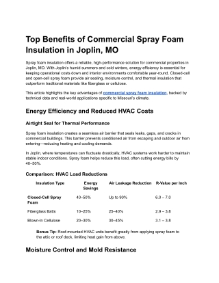 Top Benefits of Commercial Spray Foam Insulation in Joplin, MO