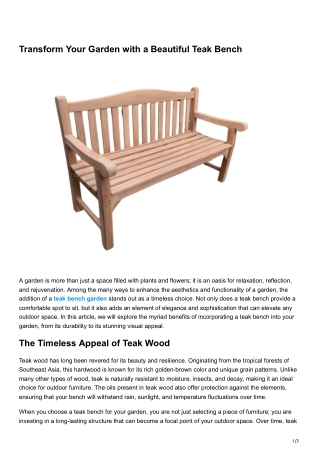 Transform Your Garden with a Beautiful Teak Bench
