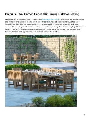 Premium Teak Garden Bench UK Luxury Outdoor Seating
