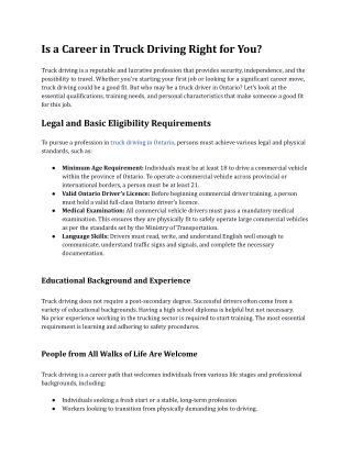 Is a Career in Truck Driving Right for You