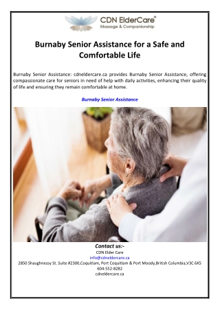 Burnaby Senior Assistance for a Safe and Comfortable Life