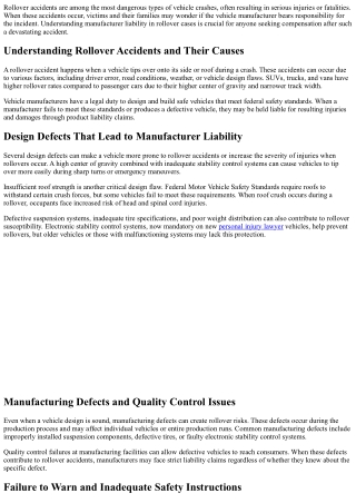 When Is the Vehicle Manufacturer Liable in Rollover Accident Cases?