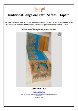 Traditional Bangalore Pattu Sarees | Tapathi