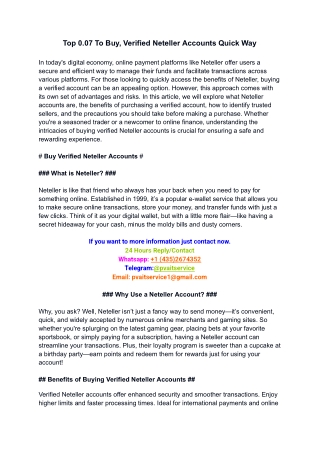 Top 0.07 To Buy, Verified Neteller Accounts Quick Way