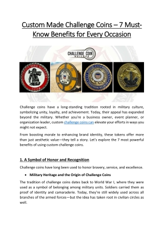 Custom Made Challenge Coins – 7 Must-Know Benefits for Every Occasion