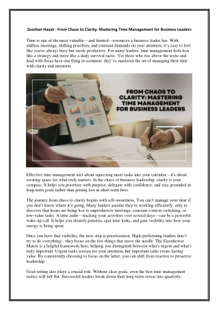 Zeeshan Hayat - From Chaos to Clarity - Mastering Time Management for Business Leaders