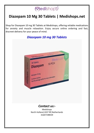 Diazepam 10 Mg 30 Tablets | Medishops.net