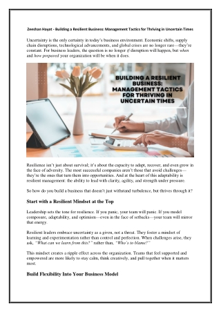 Zeeshan Hayat - Building a Resilient Business - Management Tactics for Thriving in Uncertain Times
