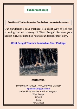 West Bengal Tourism Sundarban Tour Package  sundarbanforest.com