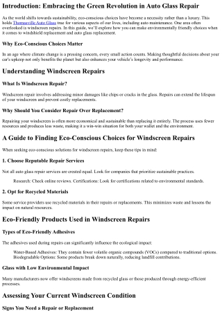 A Guide to Finding Eco-Conscious Choices for Windscreen Repairs