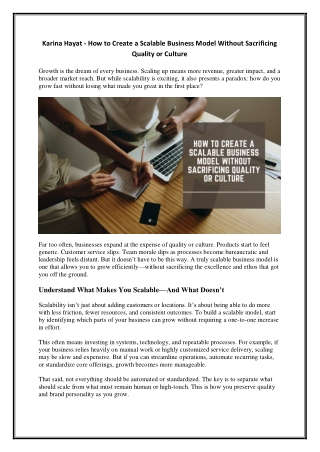 Karina Hayat - How to Create a Scalable Business Model Without Sacrificing Quality or Culture