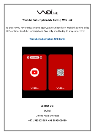 Youtube Subscription Nfc Cards Woi Link