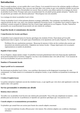 Les avantages de choisir un plombier local à Arlon