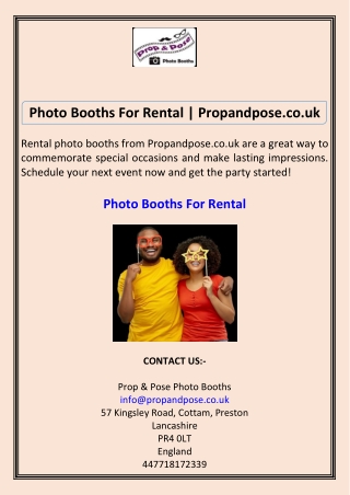 Photo Booths For Rental Propandpose.co.uk