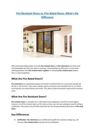 Fire Resistant Doors vs Fire Rated Doors - What's the Difference