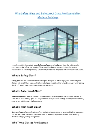 Why Safety Glass and Bulletproof Glass Are Essential for Modern Buildings
