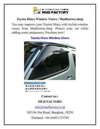 Toyota Hiace Window Visors  Mudfactory.shop
