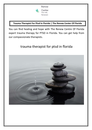 Trauma Therapist For Ptsd In Florida | The Renew Center Of Florida