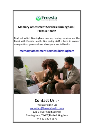 Memory Assessment Services Birmingham  Freesia Health