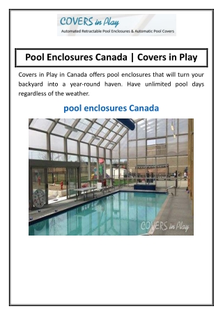 Pool Enclosures Canada | Covers in Play